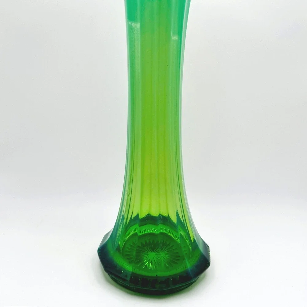 Vintage Green Opalescent Glass Vase 10